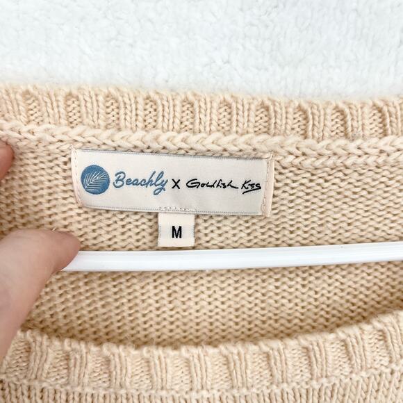 Beachly X Goldfish Kiss Oversized Knit Solid Tan Color Block Pullover Sweater M - Picture 3 of 7
